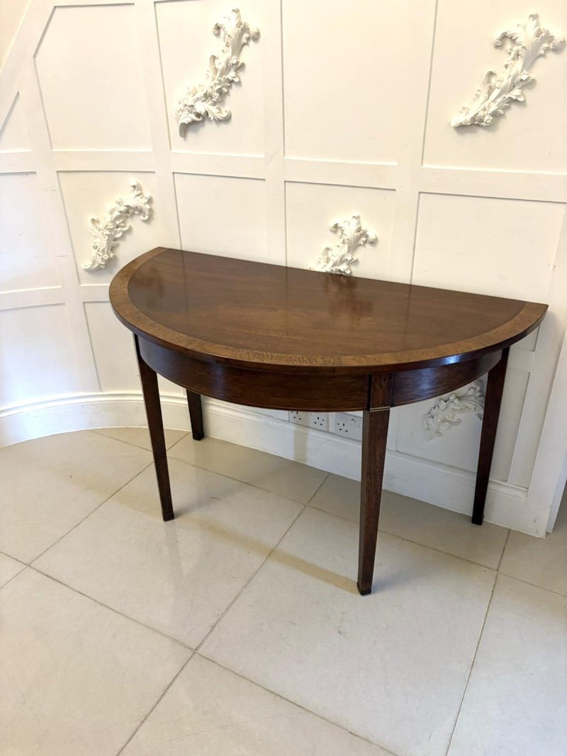 Large Pair of Antique George III Quality Figured Mahogany Demi Lune Console Tables